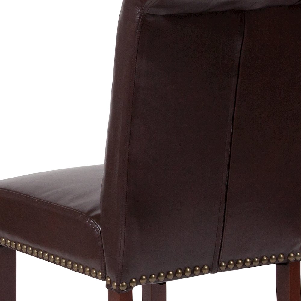 Brown Parsons Chair with Rolled Back, Accent Nail Trim and Walnut Finish. Picture 10