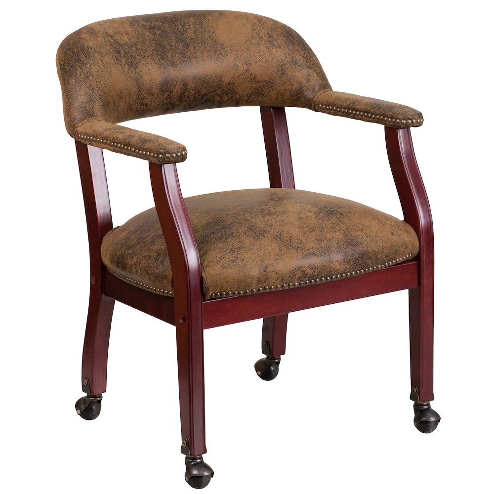 Bomber Jacket Brown Luxurious Conference Chair with Accent Nail Trim and Casters. Picture 1