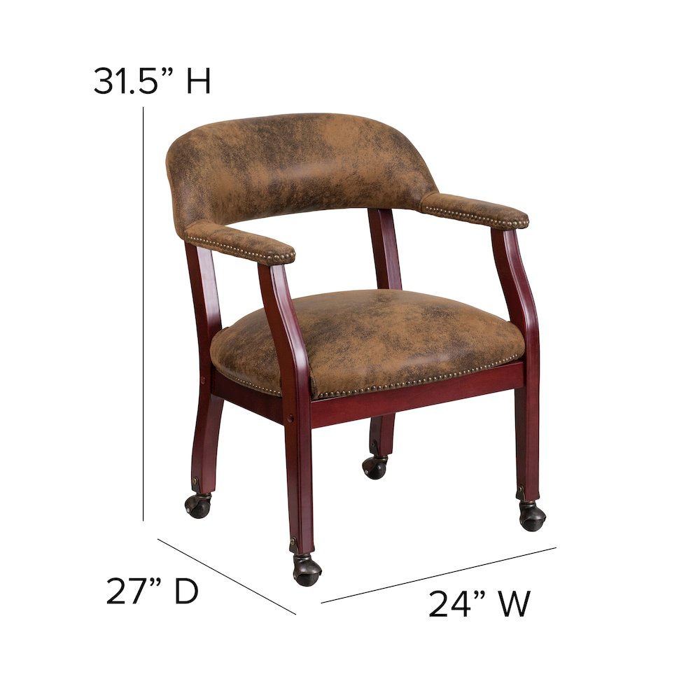 Bomber Jacket Brown Luxurious Conference Chair with Accent Nail Trim and Casters. Picture 6