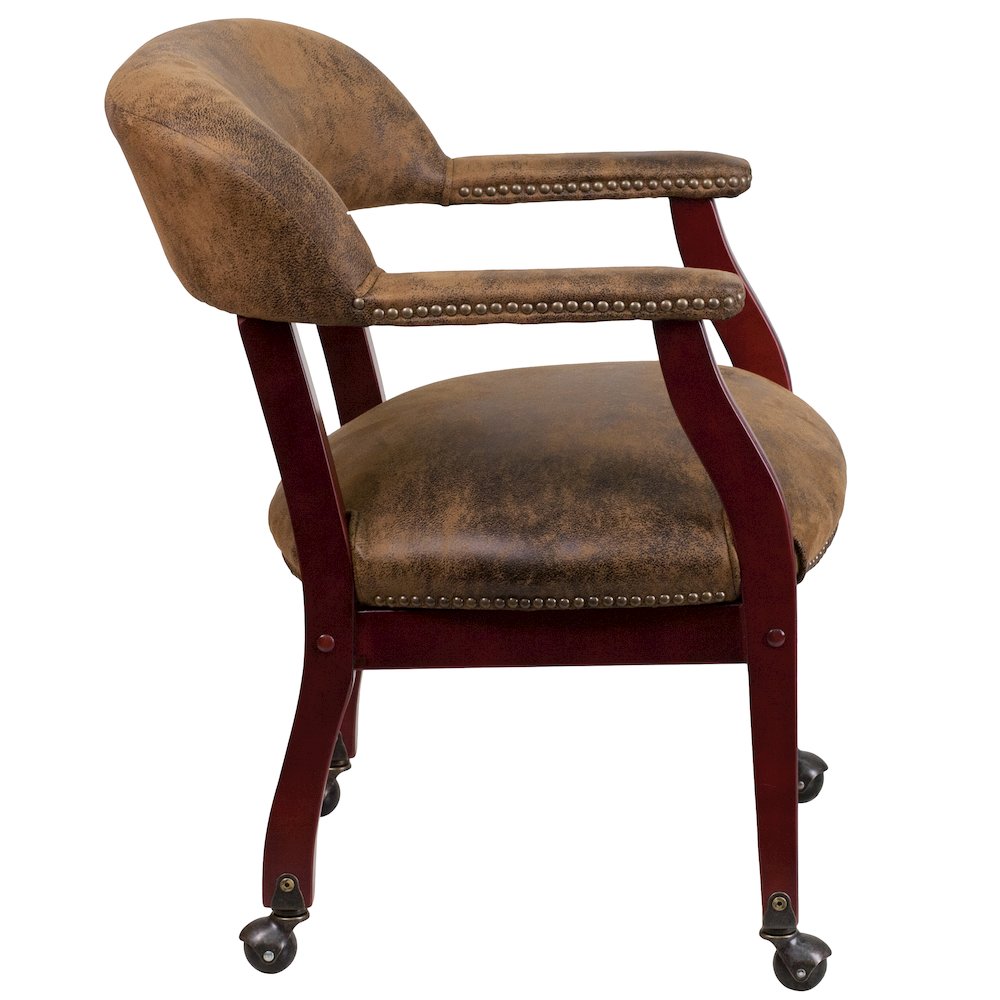 Bomber Jacket Brown Luxurious Conference Chair with Accent Nail Trim and Casters. Picture 9
