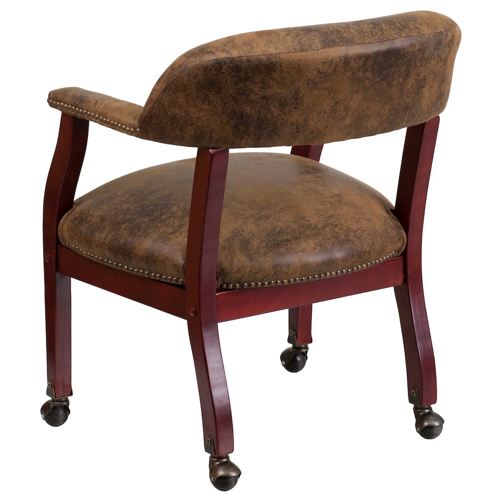 Bomber Jacket Brown Luxurious Conference Chair with Accent Nail Trim and Casters. Picture 7