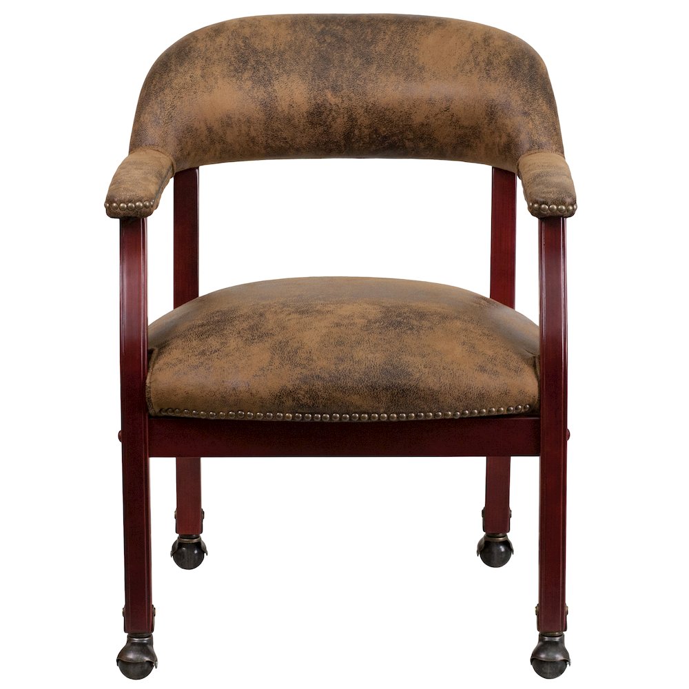 Bomber Jacket Brown Luxurious Conference Chair with Accent Nail Trim and Casters. Picture 10