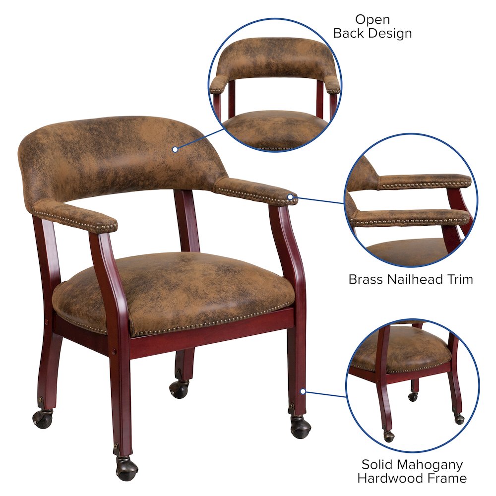 Bomber Jacket Brown Luxurious Conference Chair with Accent Nail Trim and Casters. Picture 5