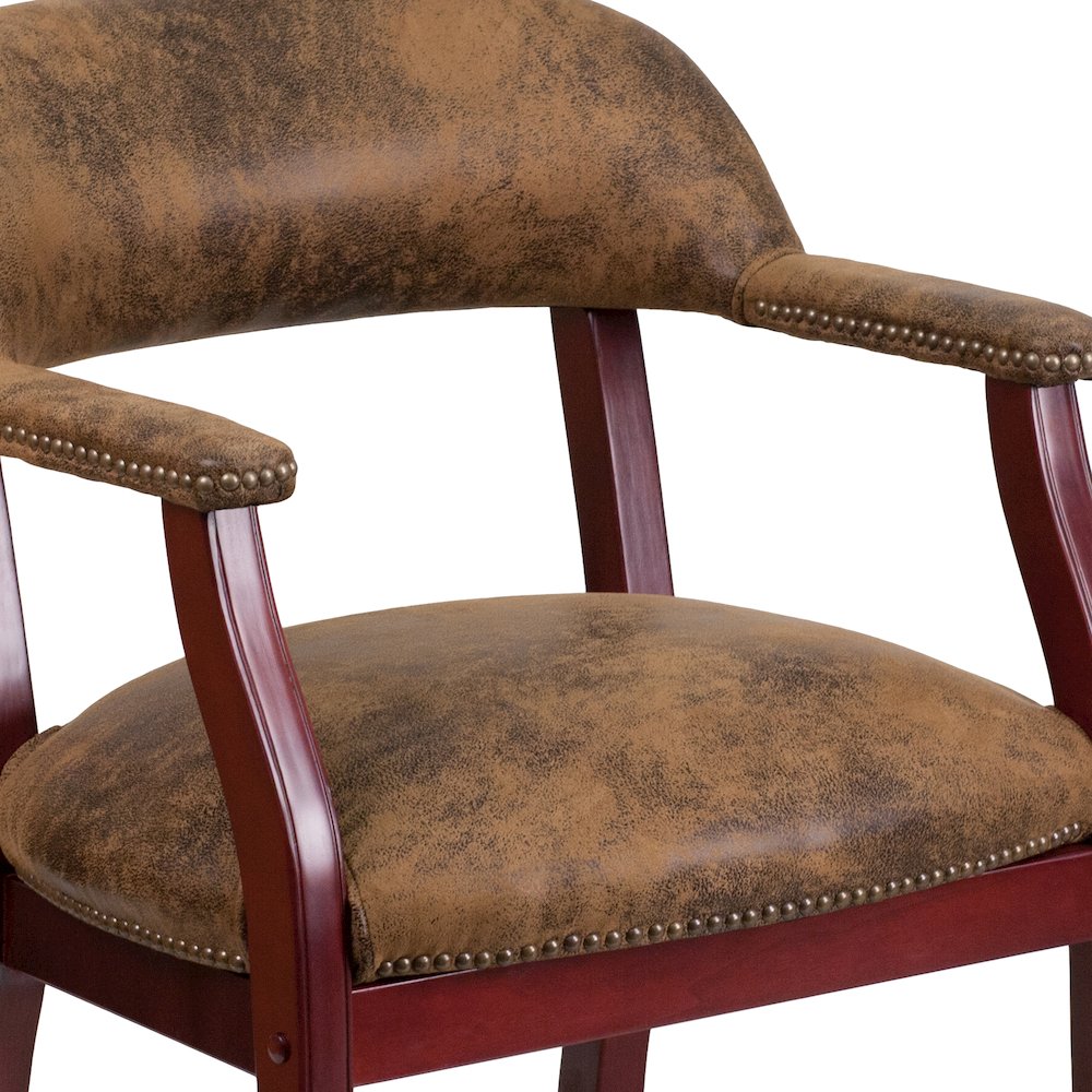 Bomber Jacket Brown Luxurious Conference Chair with Accent Nail Trim and Casters. Picture 8
