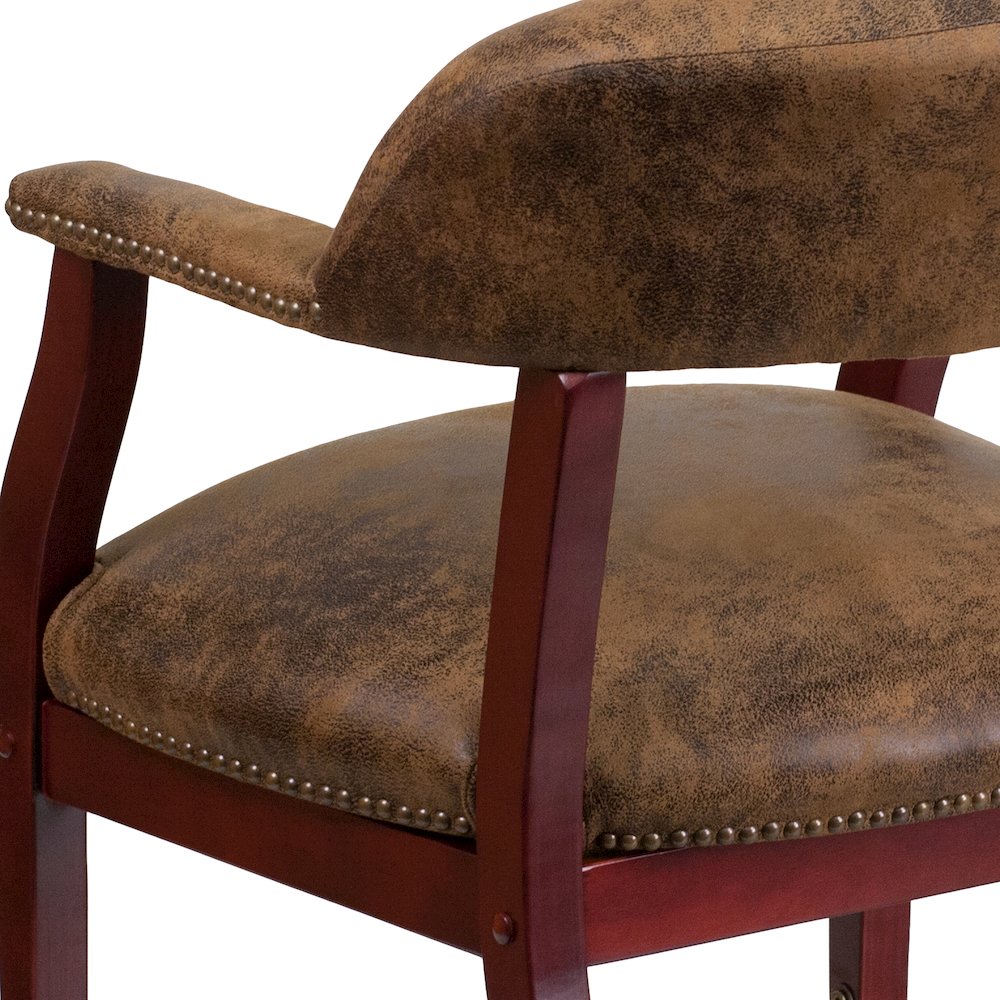 Bomber Jacket Brown Luxurious Conference Chair with Accent Nail Trim and Casters. Picture 11