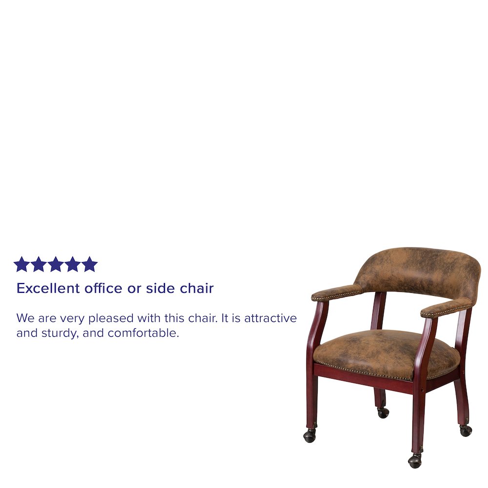 Bomber Jacket Brown Luxurious Conference Chair with Accent Nail Trim and Casters. Picture 4