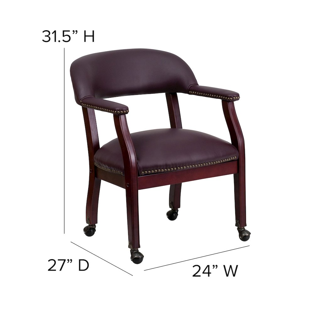 Burgundy LeatherSoft Conference Chair with Accent Nail Trim and Casters. Picture 5