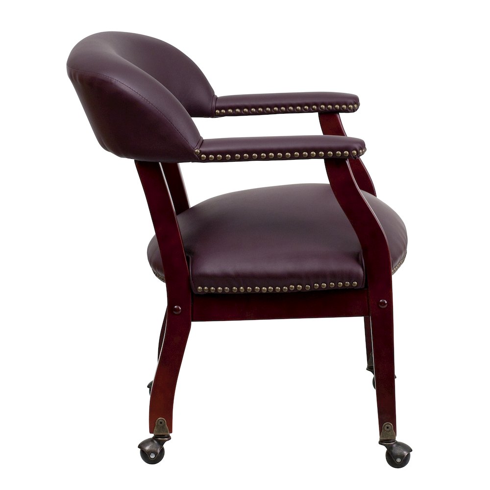 Burgundy LeatherSoft Conference Chair with Accent Nail Trim and Casters. Picture 8