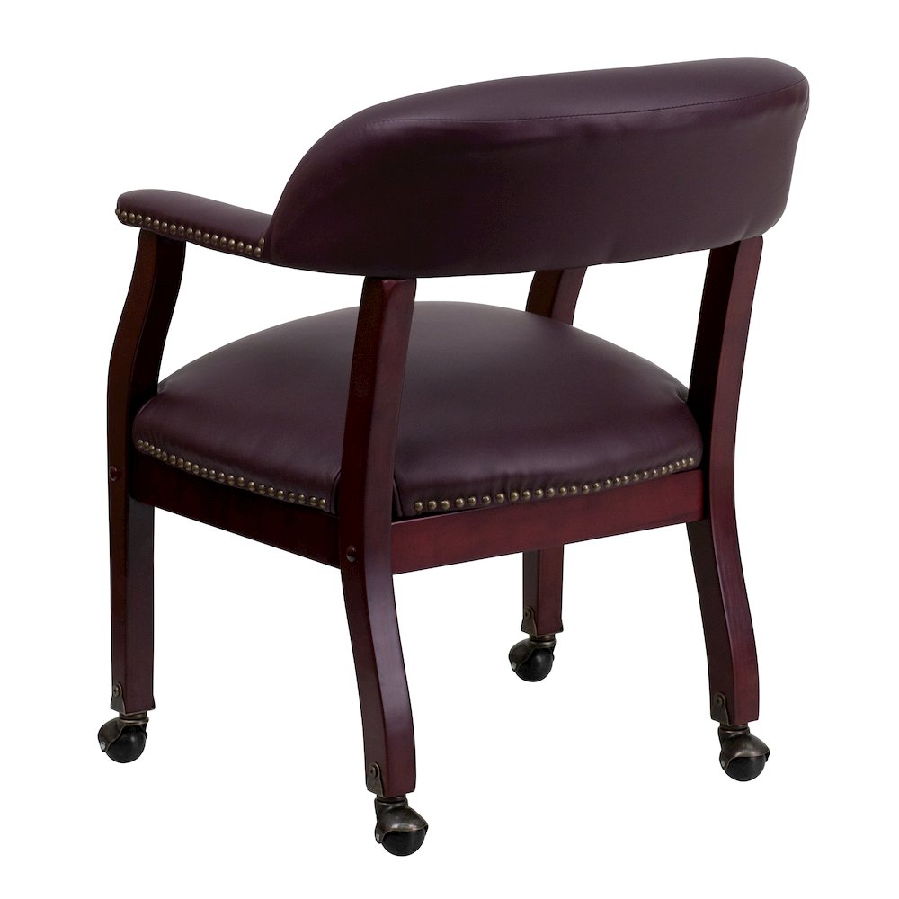 Burgundy LeatherSoft Conference Chair with Accent Nail Trim and Casters. Picture 6