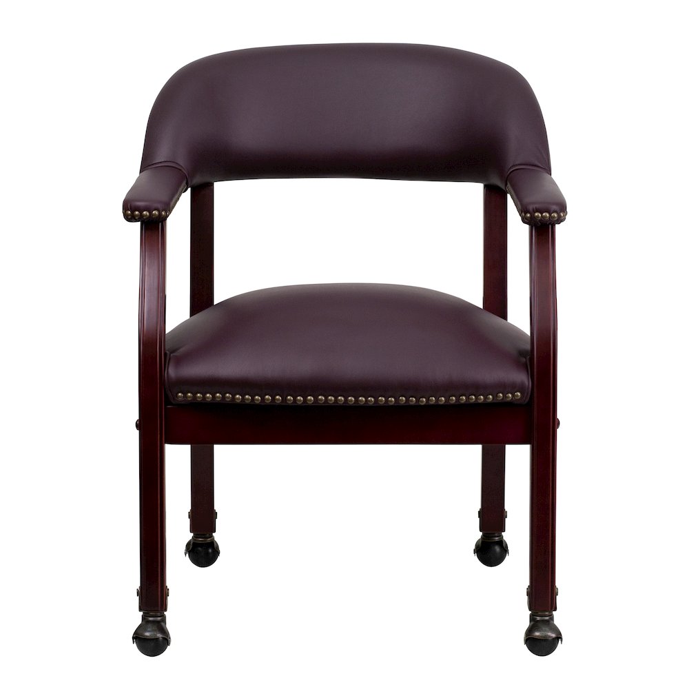 Burgundy LeatherSoft Conference Chair with Accent Nail Trim and Casters. Picture 9