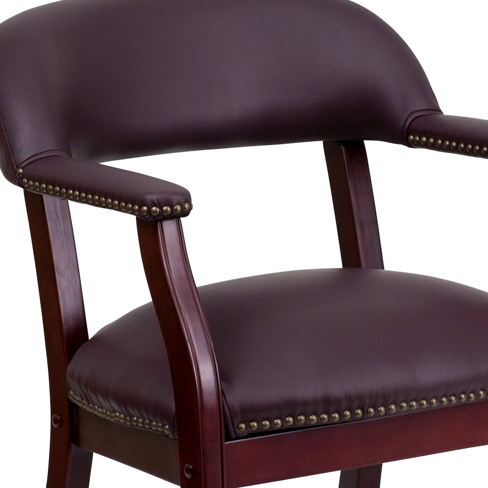 Burgundy LeatherSoft Conference Chair with Accent Nail Trim and Casters. Picture 7