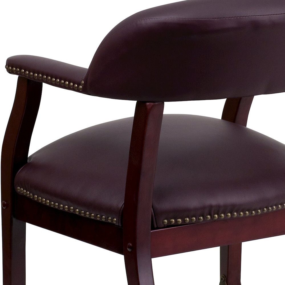 Burgundy LeatherSoft Conference Chair with Accent Nail Trim and Casters. Picture 10