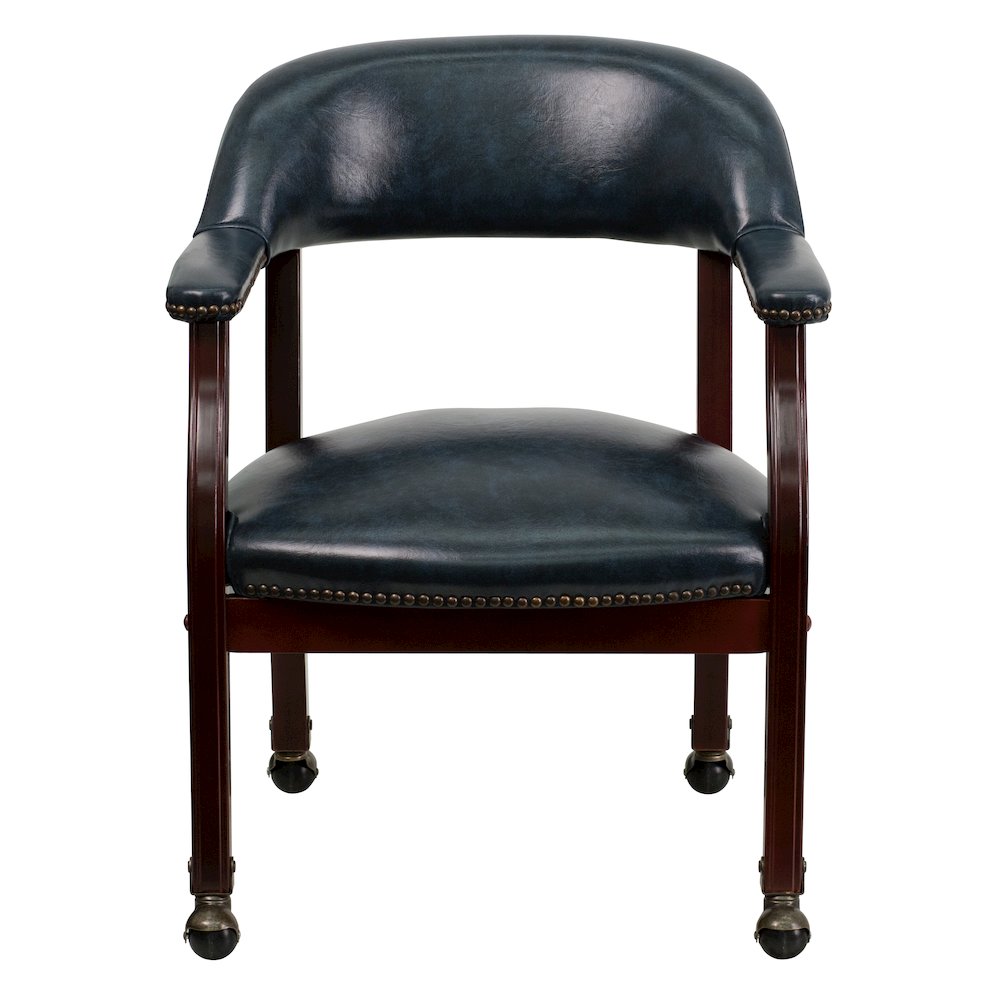 Navy Vinyl Luxurious Conference Chair with Accent Nail Trim and Casters. Picture 10