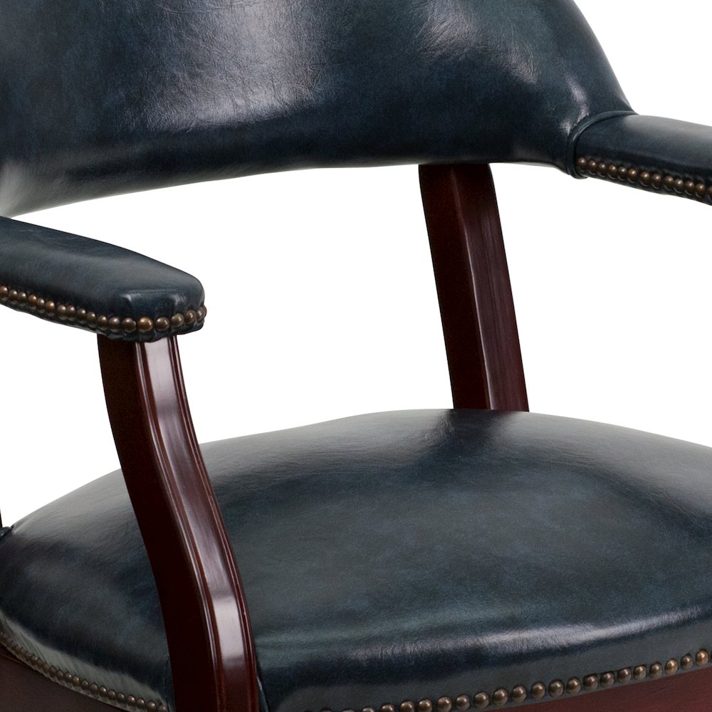 Navy Vinyl Luxurious Conference Chair with Accent Nail Trim and Casters. Picture 8