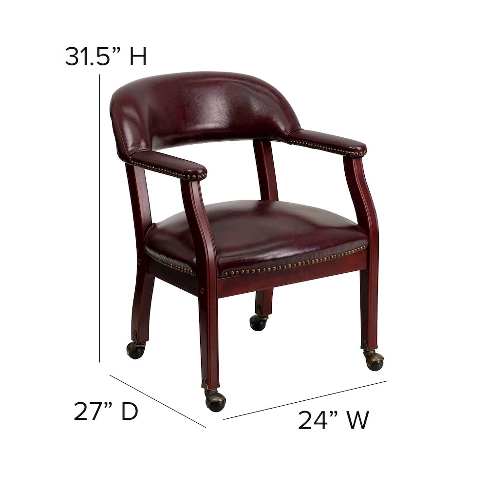 Oxblood Vinyl Luxurious Conference Chair with Accent Nail Trim and Casters. Picture 5