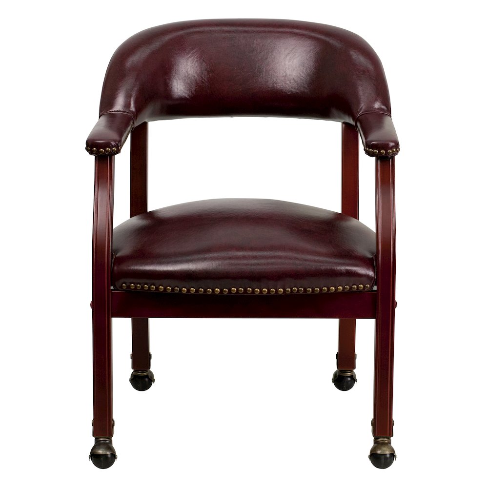 Oxblood Vinyl Luxurious Conference Chair with Accent Nail Trim and Casters. Picture 9