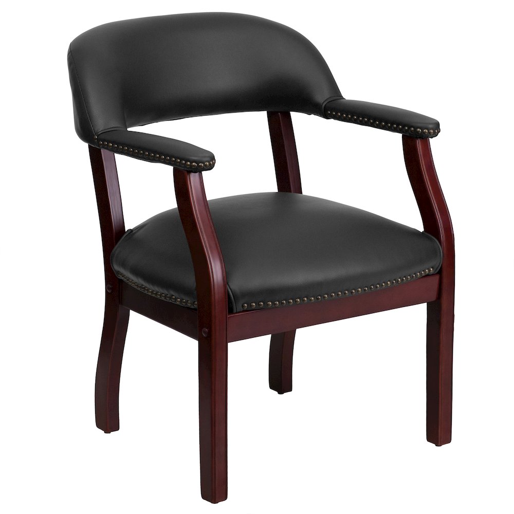 Black Vinyl Luxurious Conference Chair with Accent Nail Trim. Picture 1