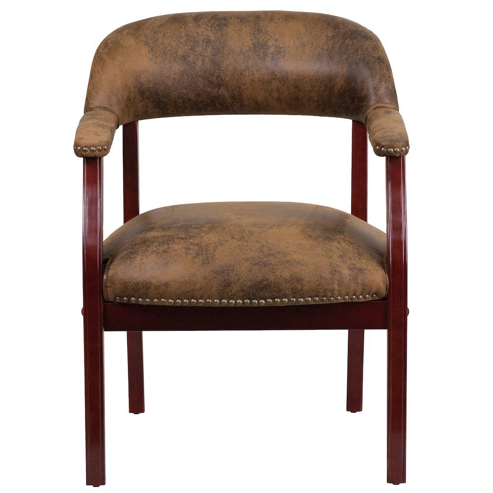 Bomber Jacket Brown Luxurious Conference Chair with Accent Nail Trim. Picture 5