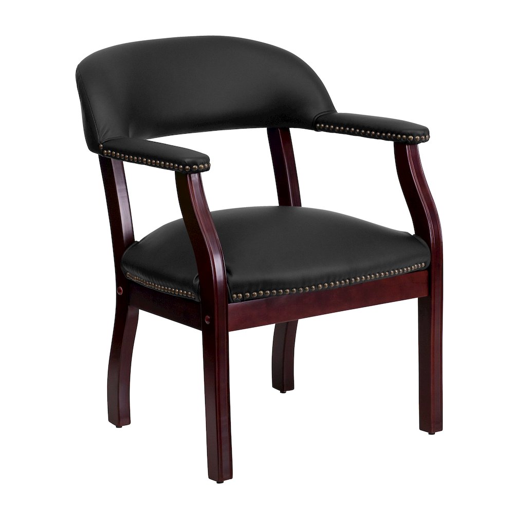 Black LeatherSoft Conference Chair with Accent Nail Trim. Picture 1