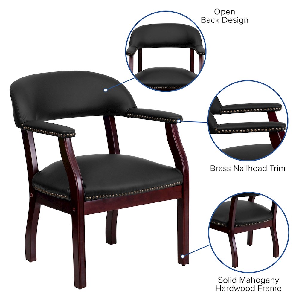 Black LeatherSoft Conference Chair with Accent Nail Trim. Picture 5
