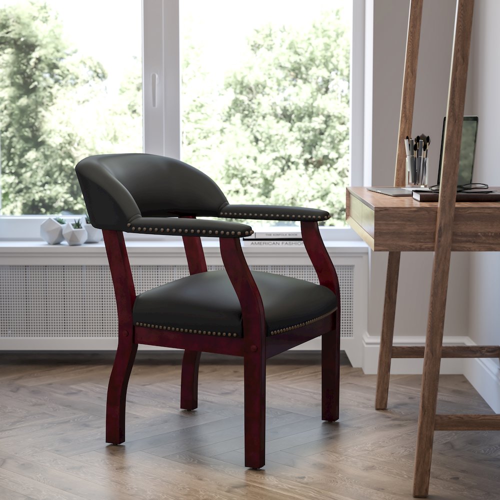 Black LeatherSoft Conference Chair with Accent Nail Trim. Picture 2