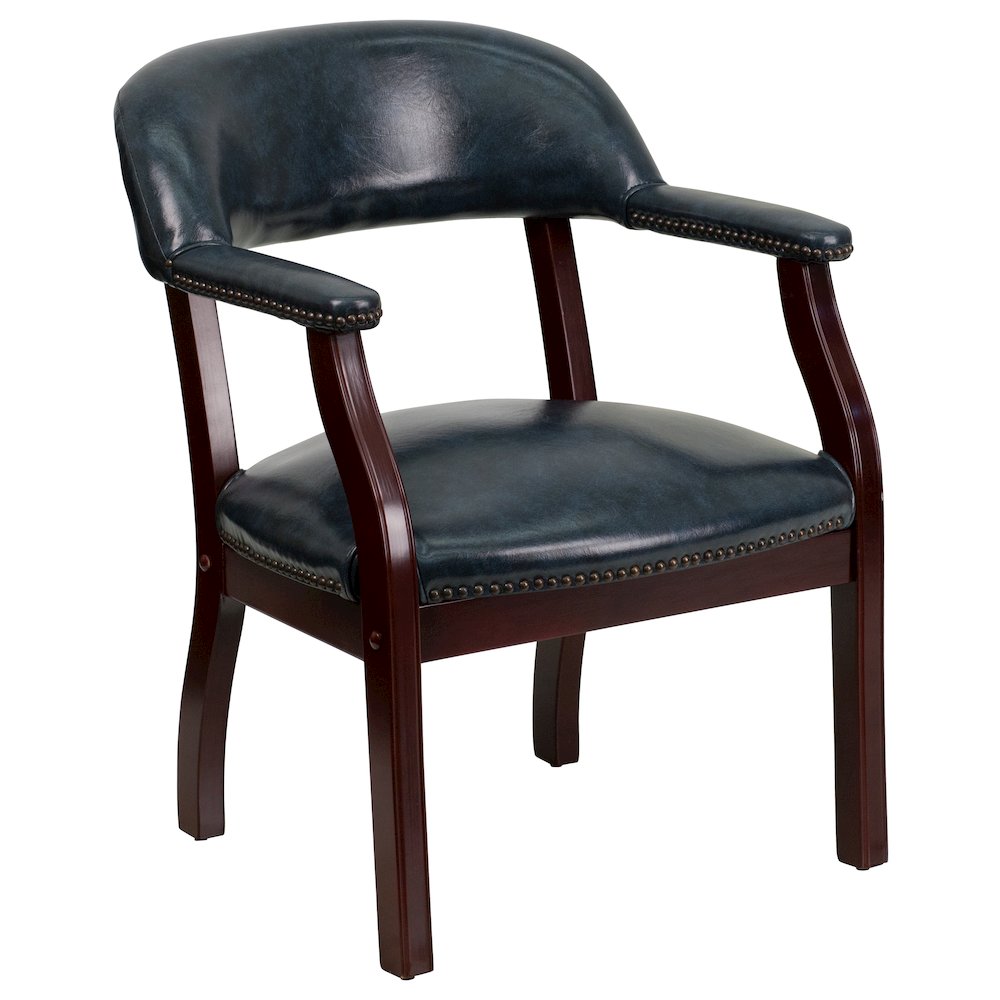 Navy Vinyl Luxurious Conference Chair with Accent Nail Trim. Picture 1