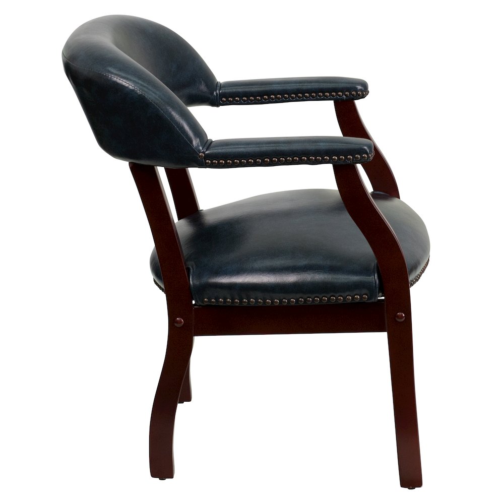 Navy Vinyl Luxurious Conference Chair with Accent Nail Trim. Picture 8