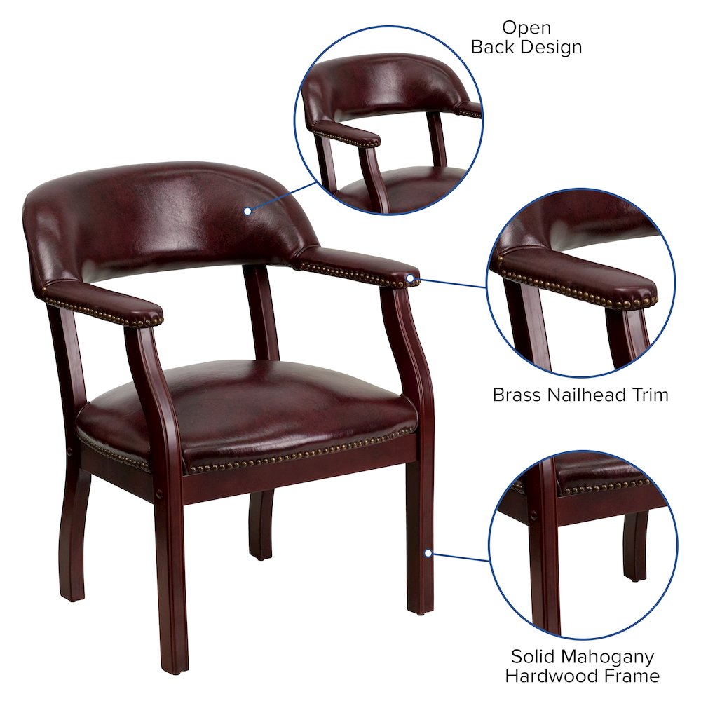 Oxblood Vinyl Luxurious Conference Chair with Accent Nail Trim. Picture 4