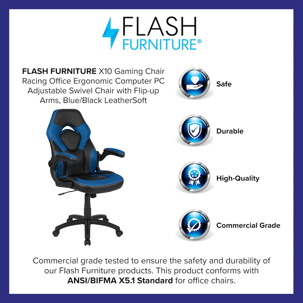 X10 Gaming Chair Racing Office Computer Swivel Chair, Blue/Black LeatherSoft. Picture 4