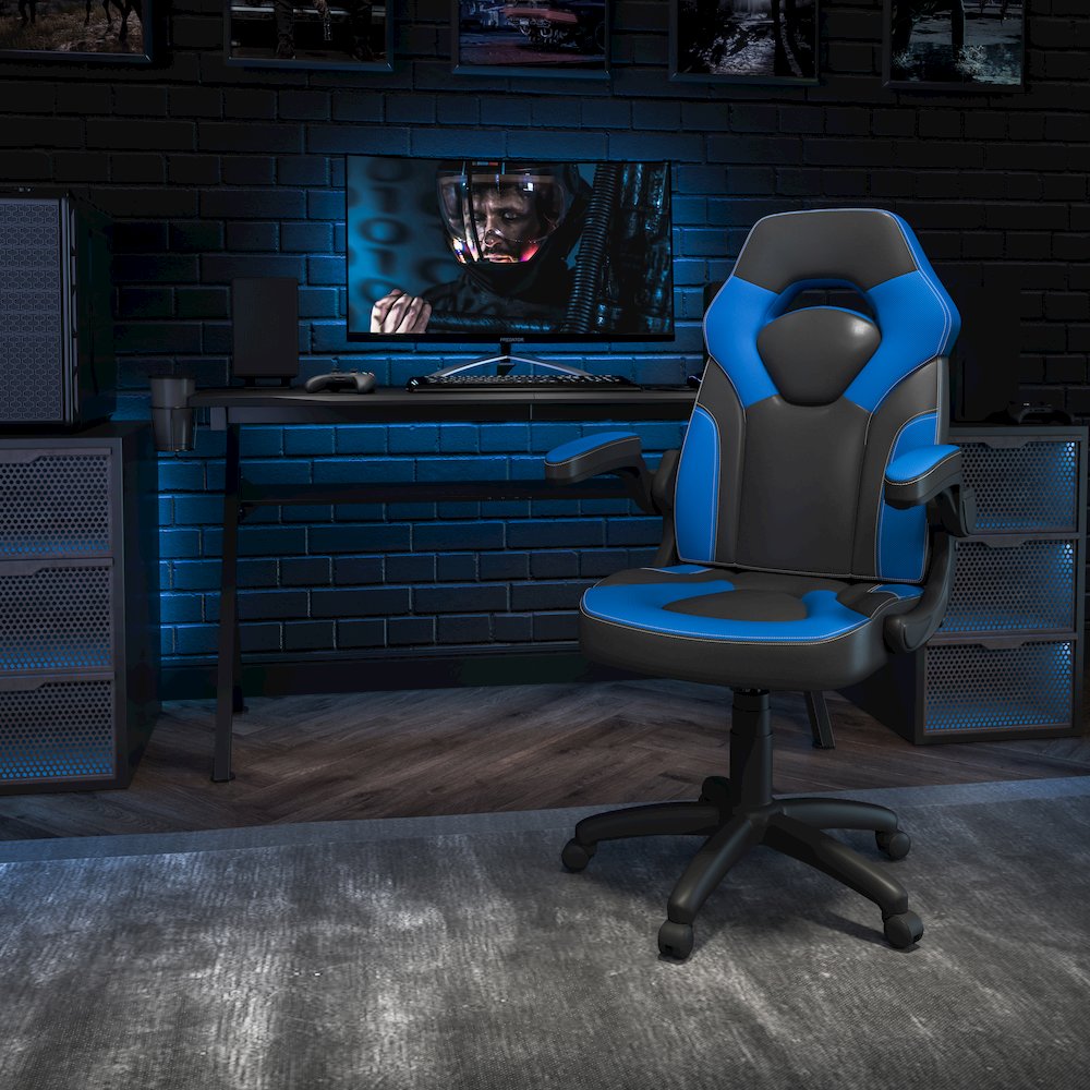 X10 Gaming Chair Racing Office Computer Swivel Chair, Blue/Black LeatherSoft. Picture 2