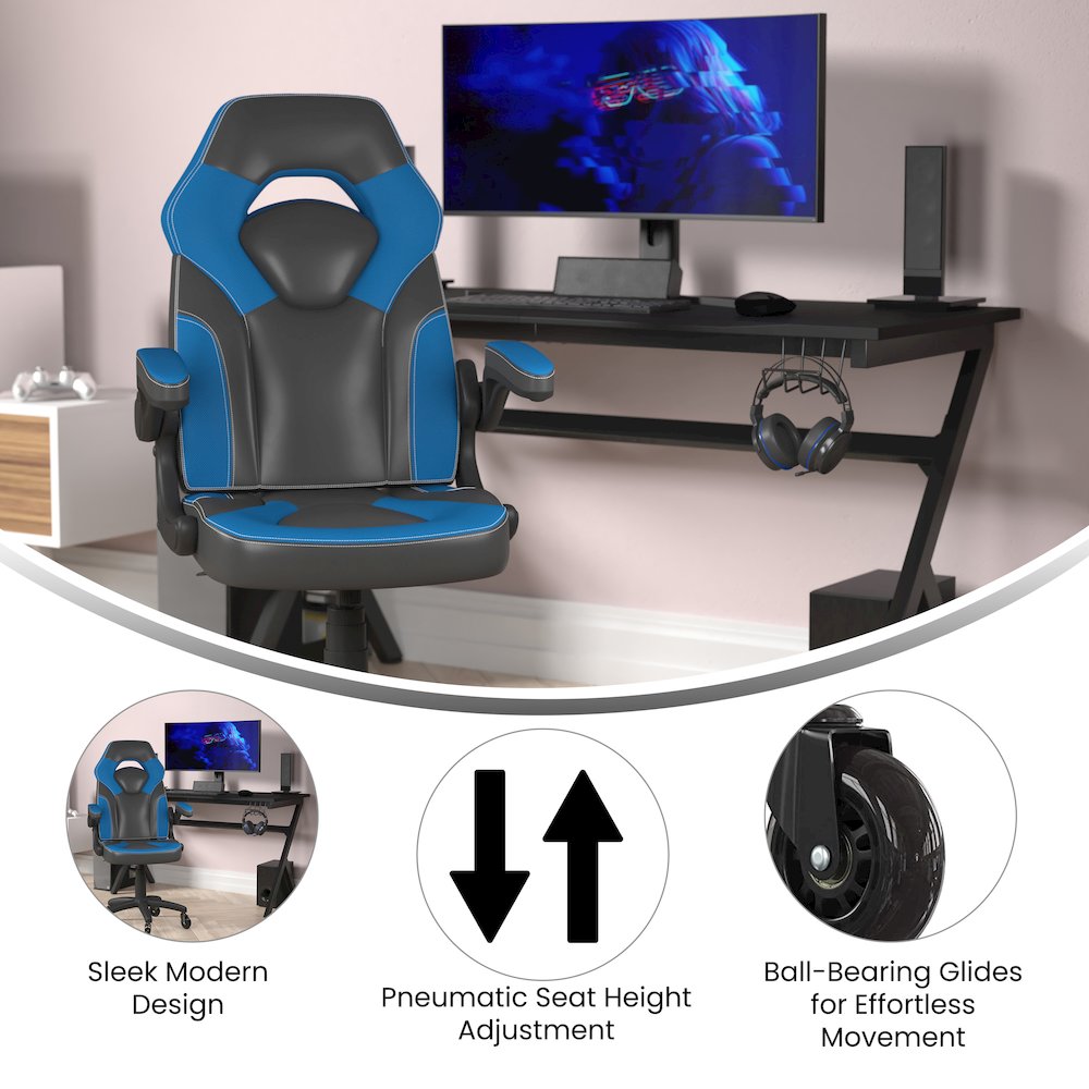 X10 Gaming Chair Racing Office Computer Chair, Blue/Black LeatherSoft. Picture 4