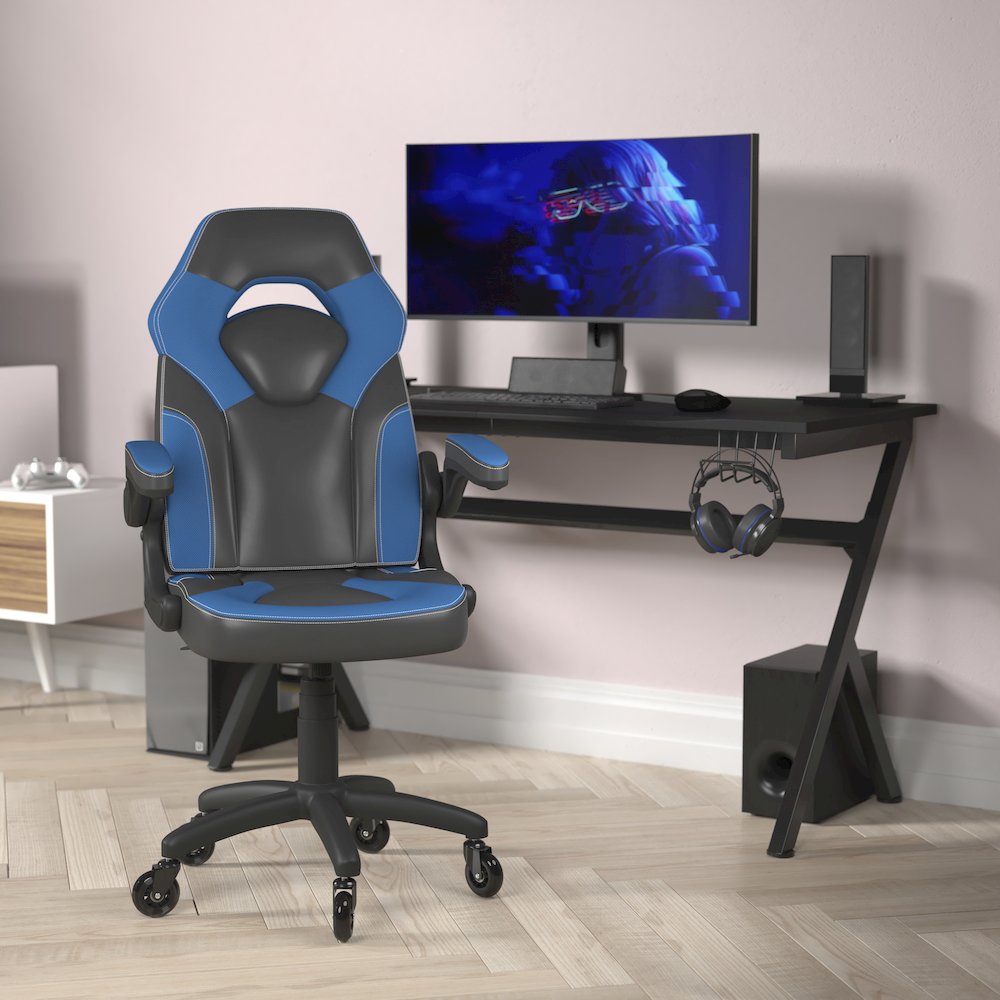X10 Gaming Chair Racing Office Computer Chair, Blue/Black LeatherSoft. Picture 2