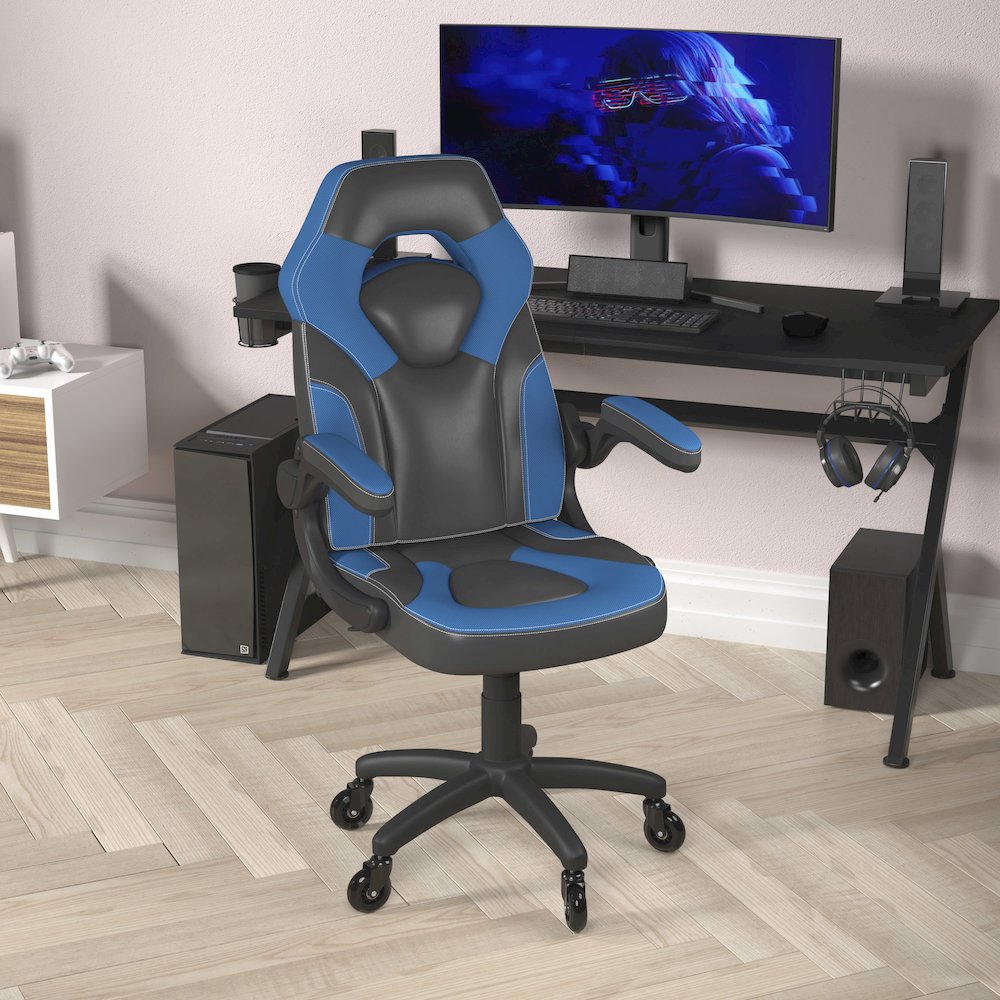 X10 Gaming Chair Racing Office Computer Chair, Blue/Black LeatherSoft. Picture 6