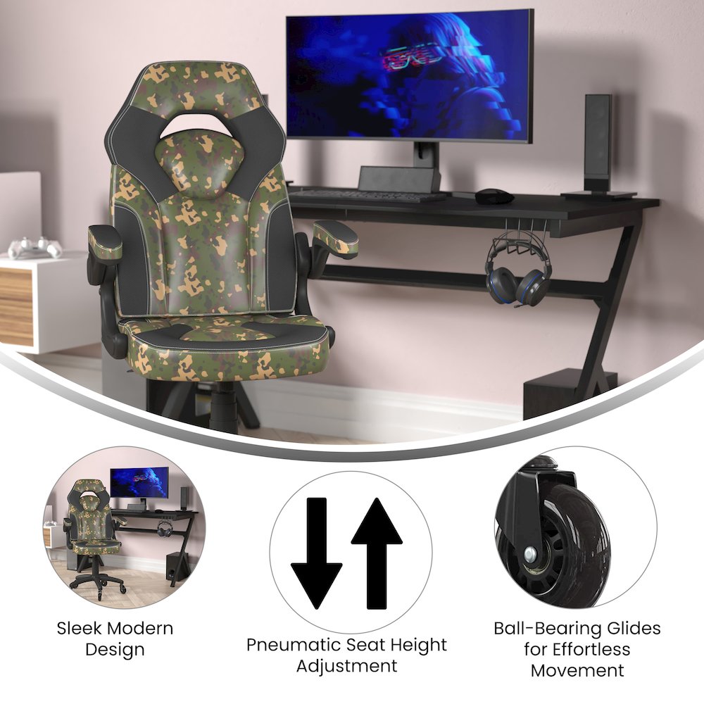 X10 Gaming Chair Racing Computer Chair, Camouflage/Black LeatherSoft. Picture 4