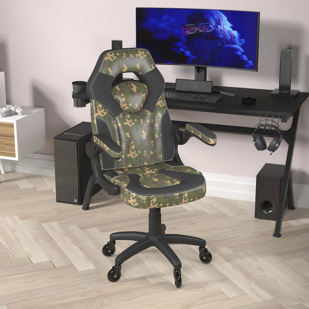 X10 Gaming Chair Racing Computer Chair, Camouflage/Black LeatherSoft. Picture 6