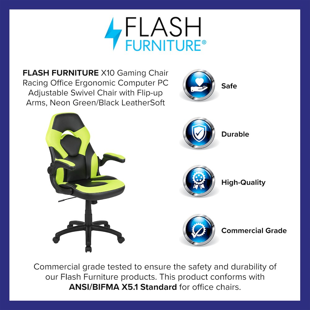 X10 Gaming Chair Racing Office Computer Swivel Chair, Neon Green/Black. Picture 4