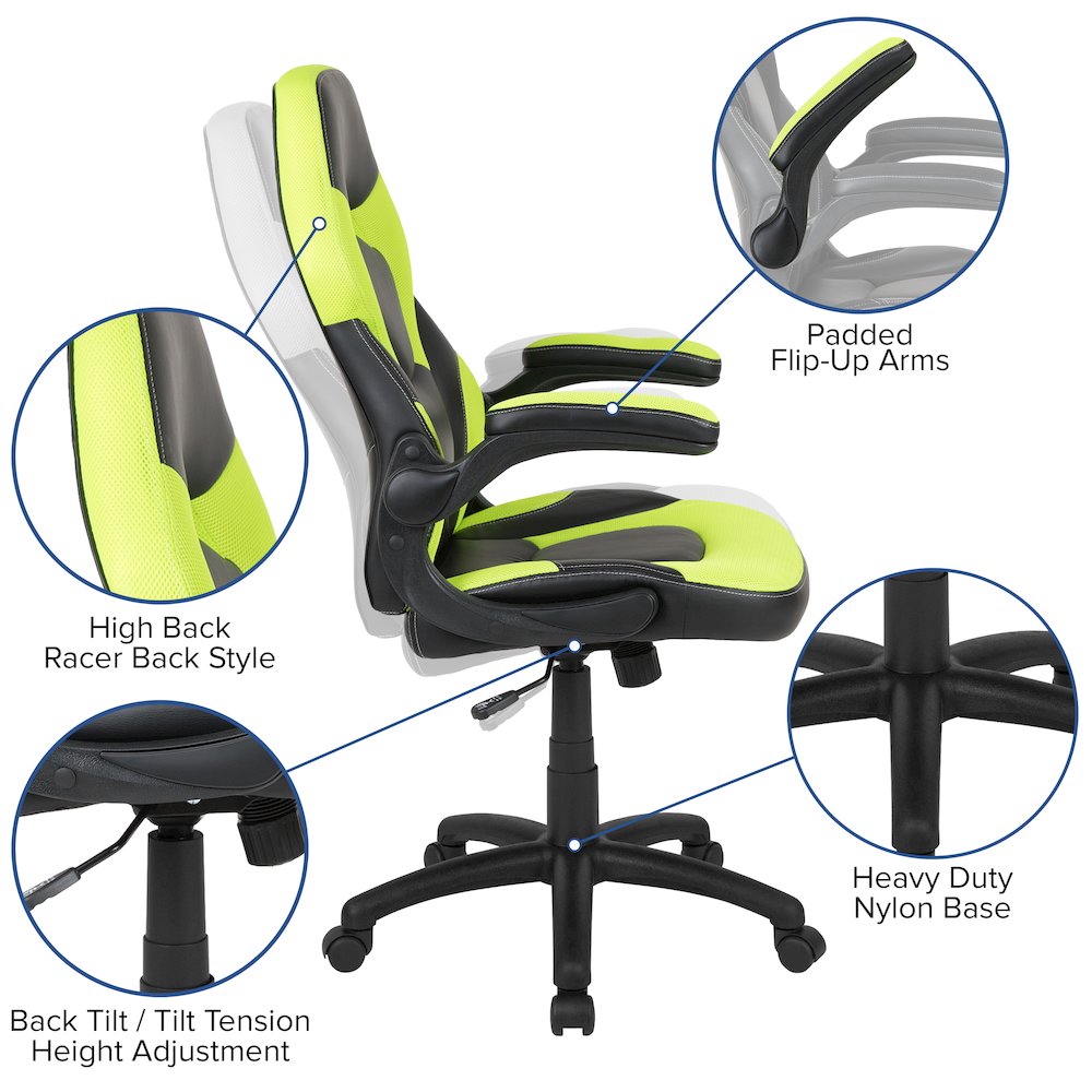 X10 Gaming Chair Racing Office Computer Swivel Chair, Neon Green/Black. Picture 6