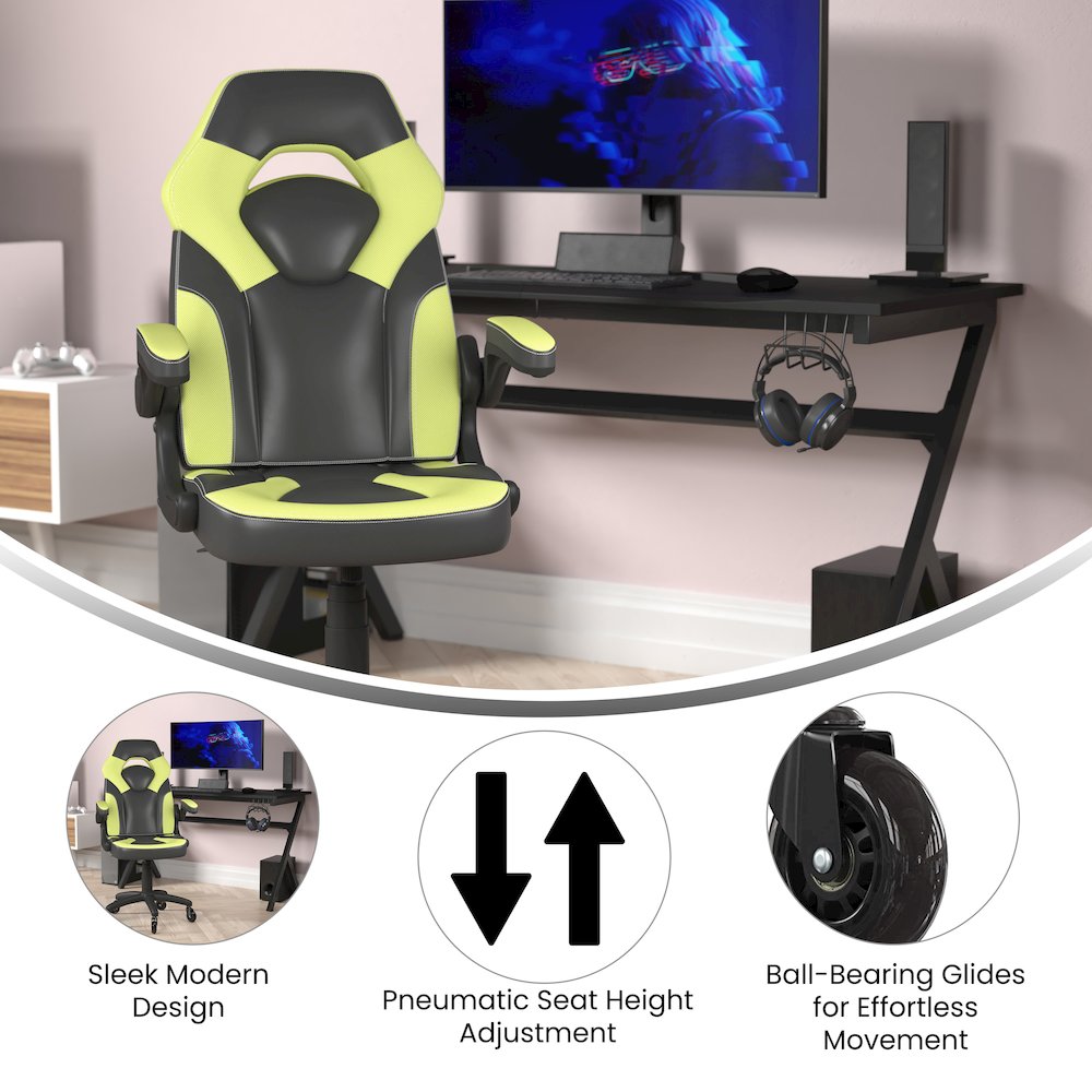 X10 Gaming Chair Racing Computer Chair, Neon Green/Black LeatherSoft. Picture 4