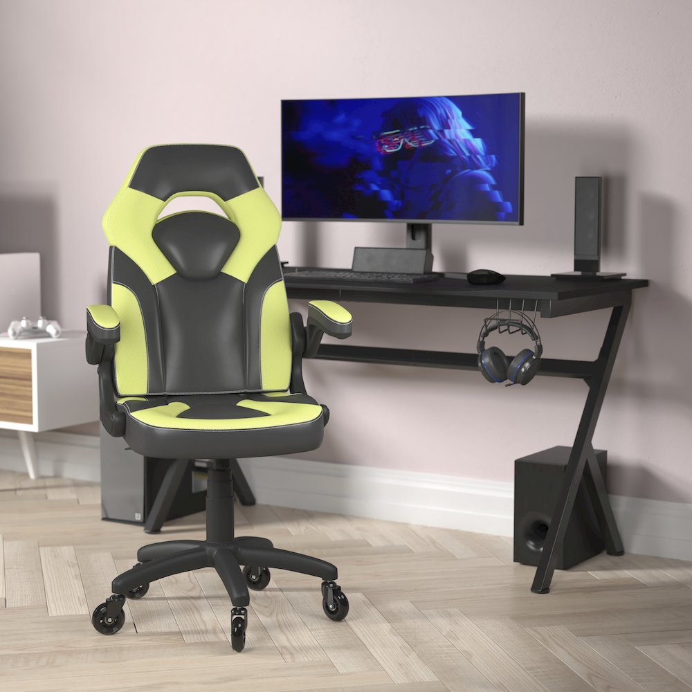 X10 Gaming Chair Racing Computer Chair, Neon Green/Black LeatherSoft. Picture 2