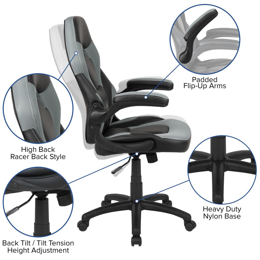 X10 Gaming Chair Racing Office Computer Swivel Chair, Gray/Black LeatherSoft. Picture 3