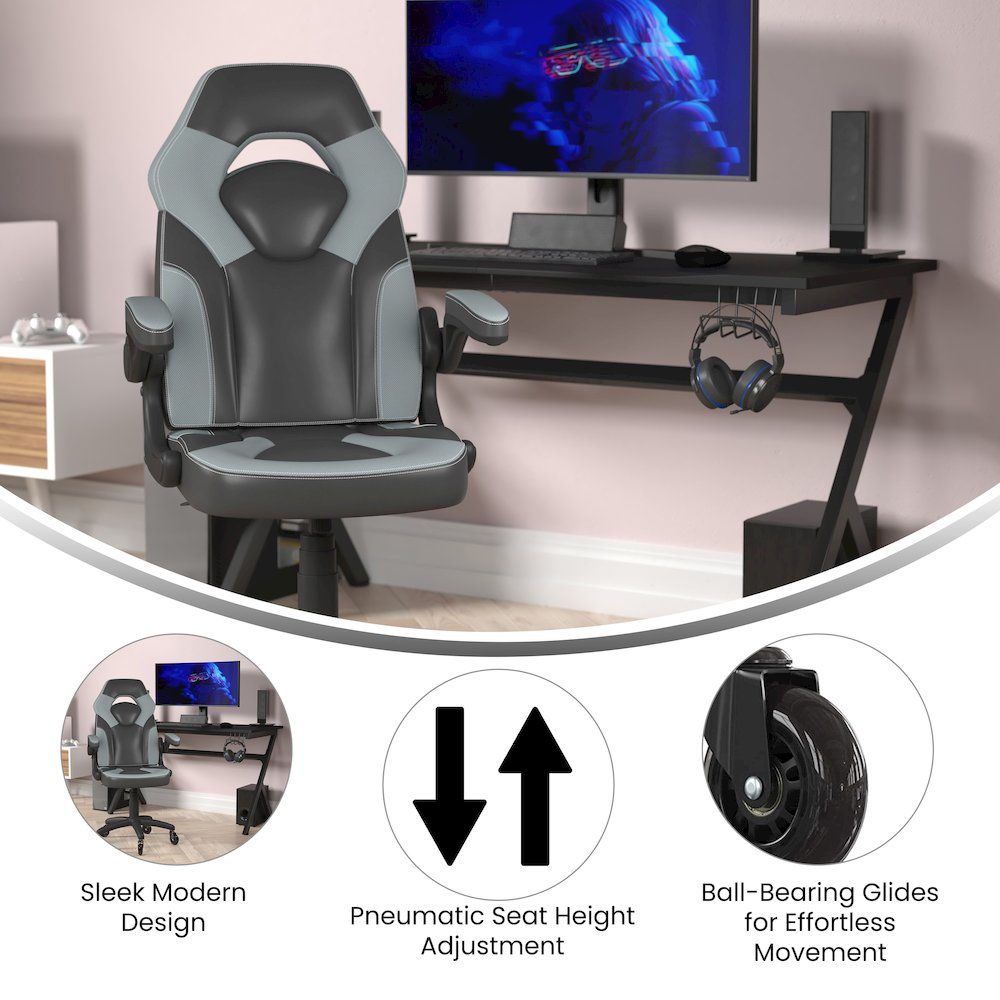 X10 Gaming Chair Racing Office Computer Chair, Gray/Black LeatherSoft. Picture 4