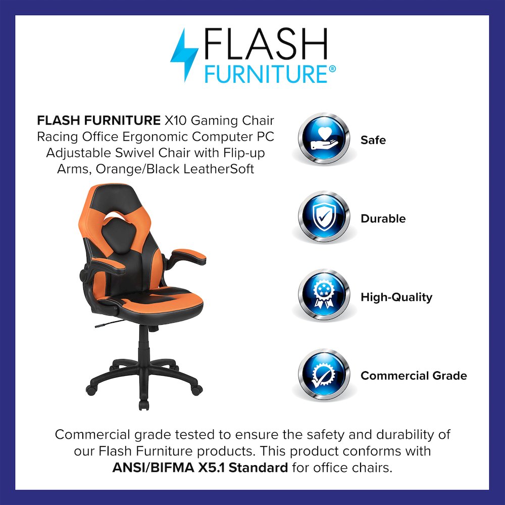 X10 Gaming Chair Racing Office Computer Swivel Chair, Orange/Black LeatherSoft. Picture 4
