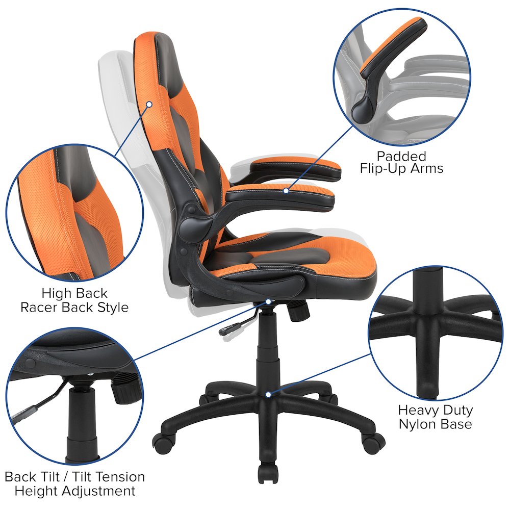 X10 Gaming Chair Racing Office Computer Swivel Chair, Orange/Black LeatherSoft. Picture 6