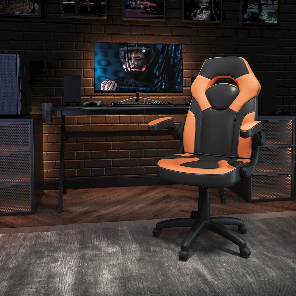 X10 Gaming Chair Racing Office Computer Swivel Chair, Orange/Black LeatherSoft. Picture 2