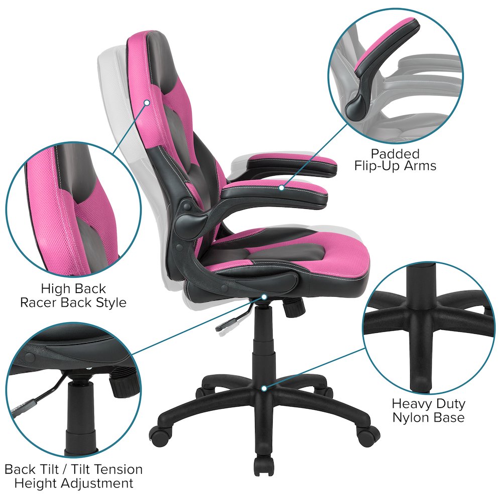 X10 Gaming Chair Racing Office Computer Swivel Chair, Pink/Black LeatherSoft. Picture 6