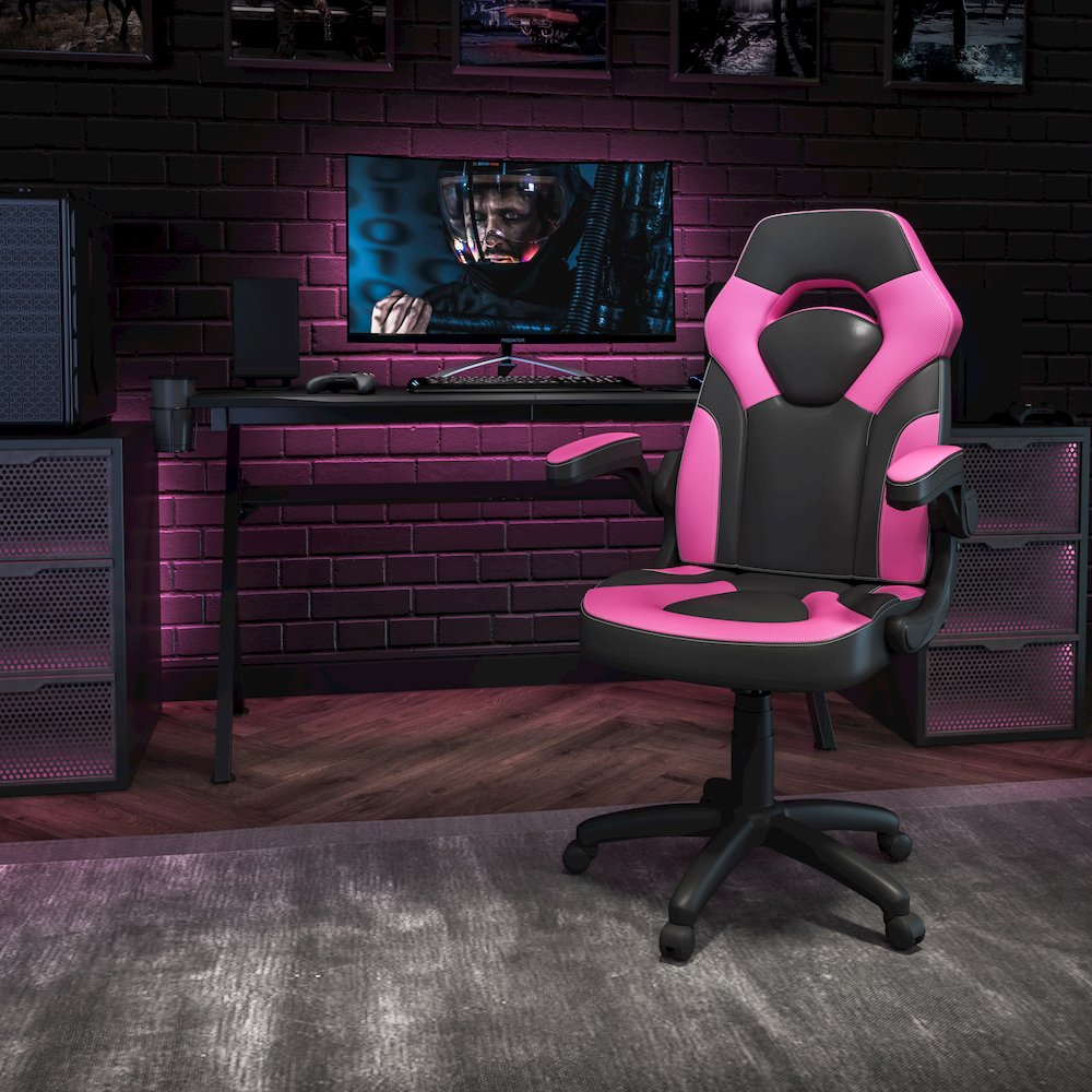 X10 Gaming Chair Racing Office Computer Swivel Chair, Pink/Black LeatherSoft. Picture 2