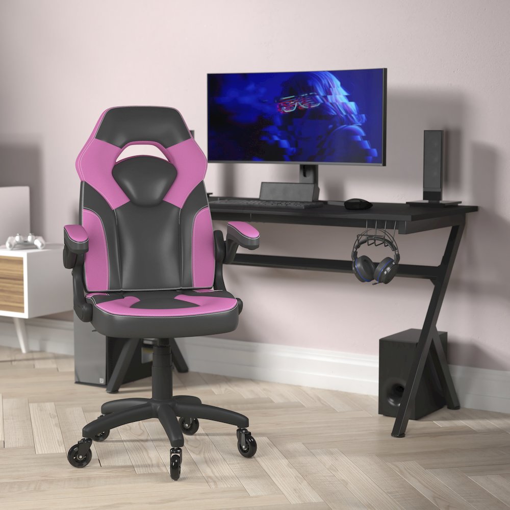X10 Gaming Chair Racing Office Computer Chair, Pink/Black LeatherSoft. Picture 2