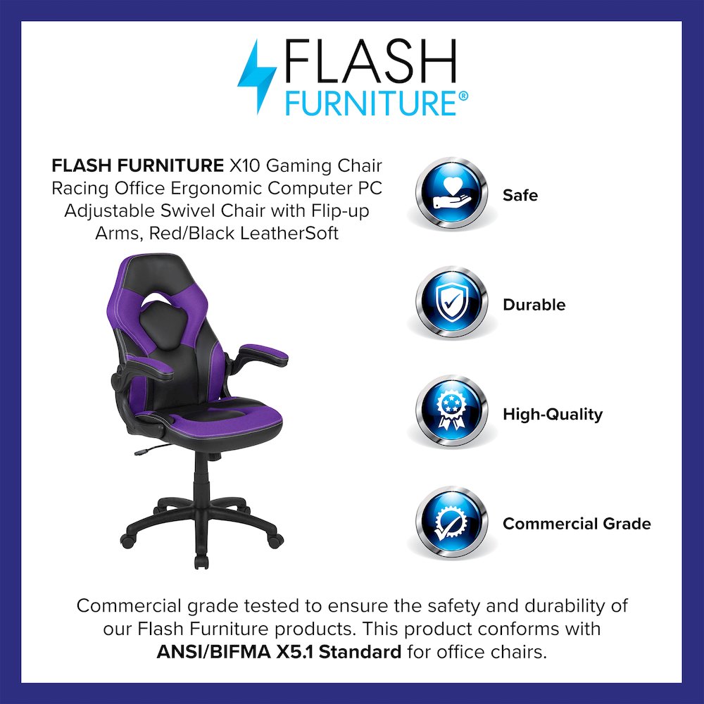 X10 Gaming Chair Racing Office Computer Swivel Chair, Purple/Black LeatherSoft. Picture 4