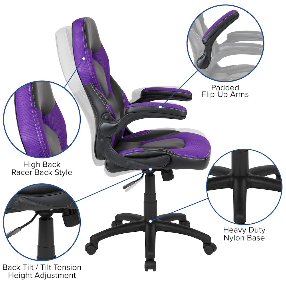 X10 Gaming Chair Racing Office Computer Swivel Chair, Purple/Black LeatherSoft. Picture 5