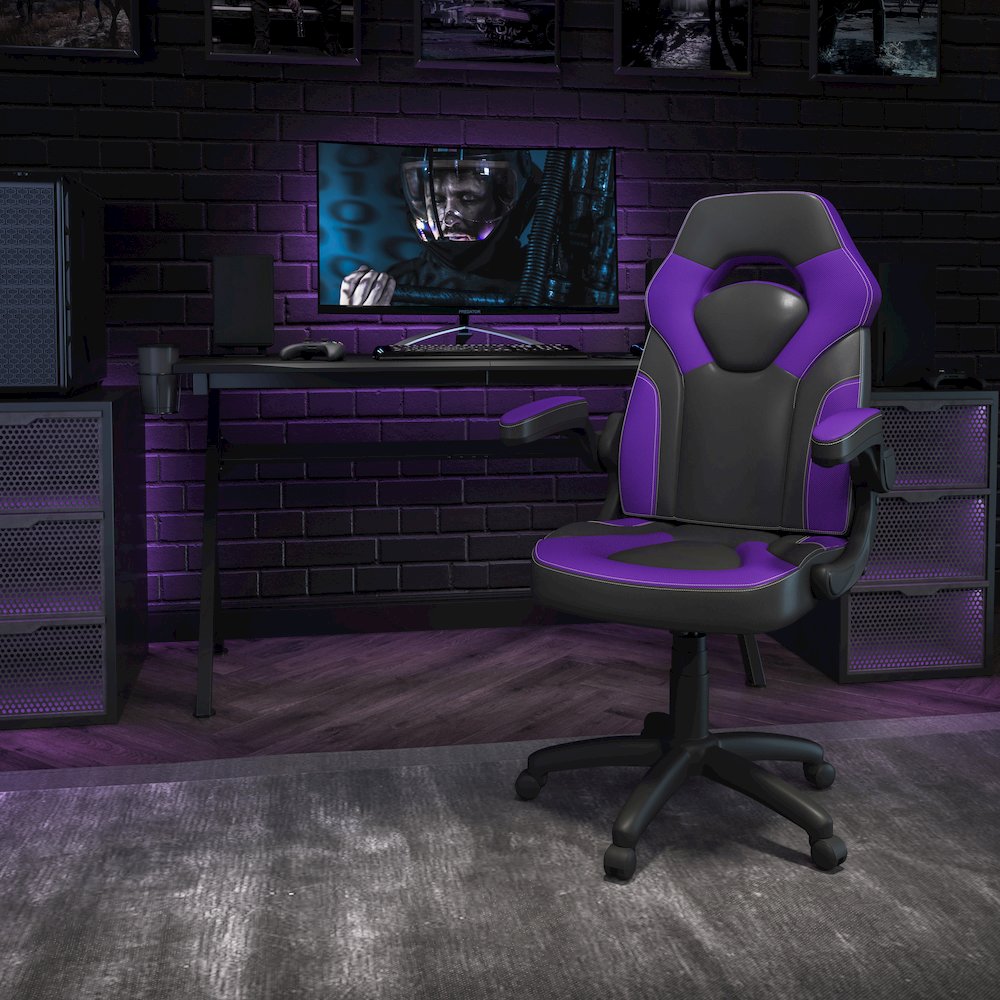 X10 Gaming Chair Racing Office Computer Swivel Chair, Purple/Black LeatherSoft. Picture 2